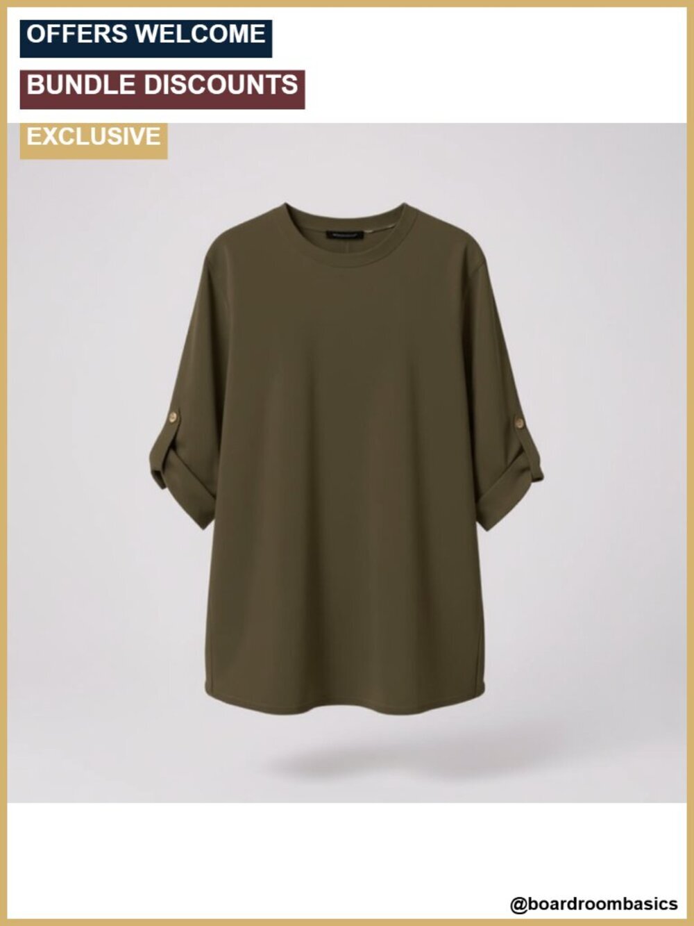 Womens 3/4 Roll Sleeve V Neck Button Tunic Top